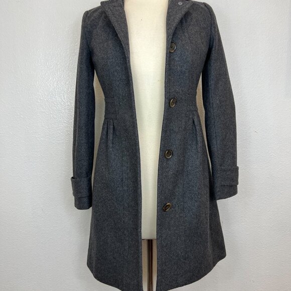 J. Crew Womens Size 00 Wool Skirted Dress Coat Tan Brown Button EUC - Picture 5 of 9